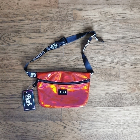 PINK Victoria's Secret Irridescent Red Fanny Pack New - Picture 1 of 9